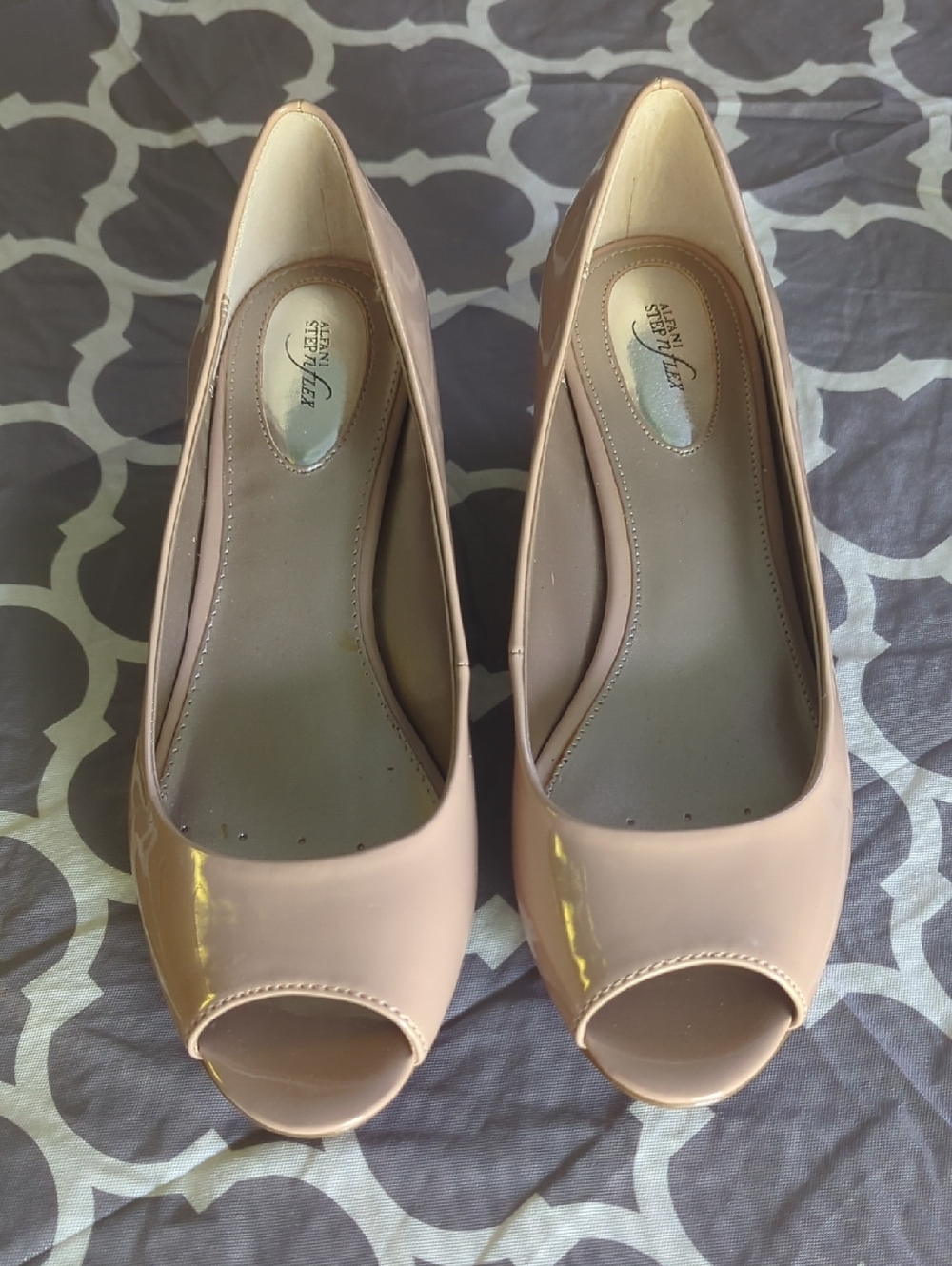 Alfani Blush Patent Peep-Toe Wedge Heels